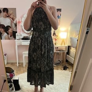 michael kors black dress with silver floral pattern